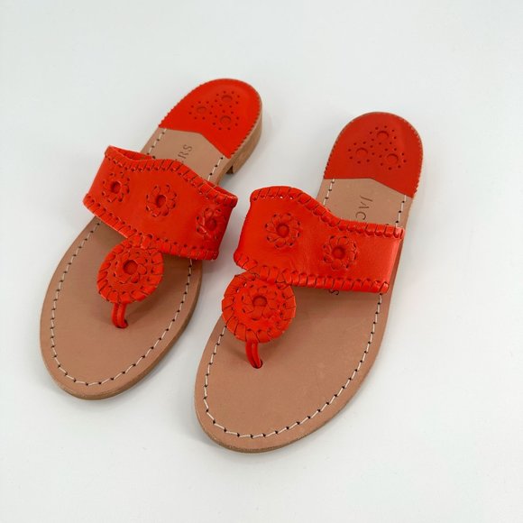 Jack Rogers Shoes - Jack Rogers Nantucket Fire Red Leather Thong Orange Sandals